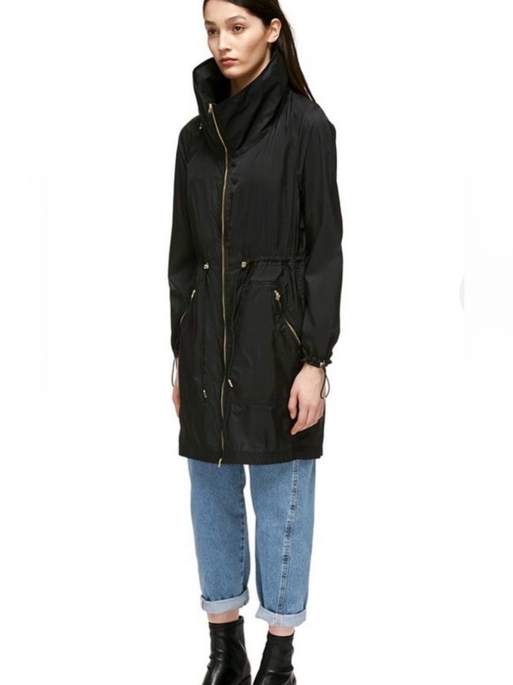 Mackage Ellia Anorak Coat Parka Packable Black Windbreaker Hidden Hood - Picture 2 of 15